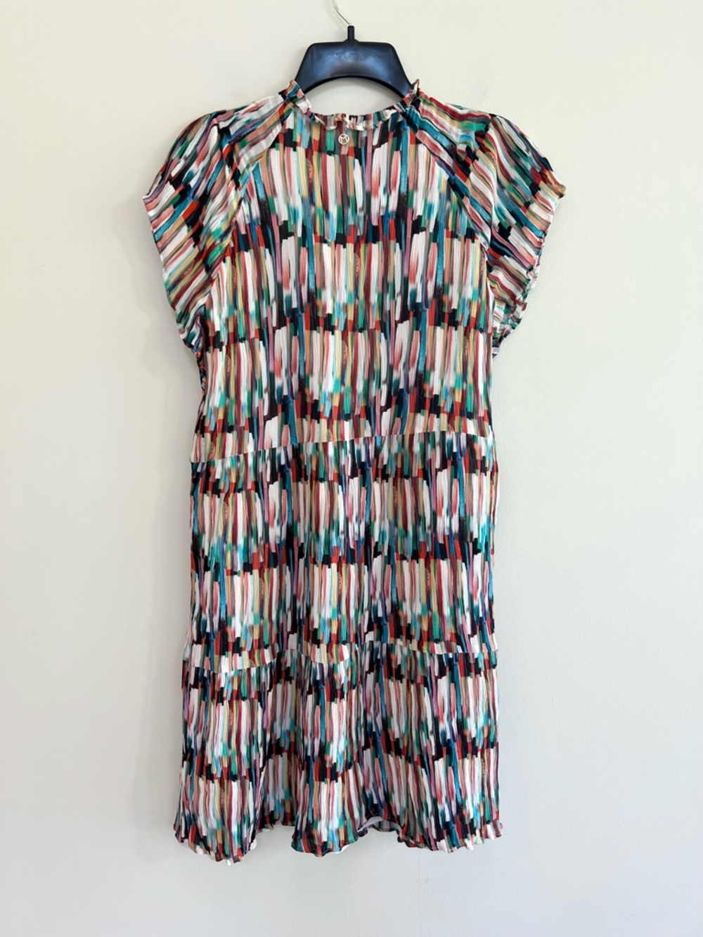 Marie Oliver Vanessa Watercolors Striped Keyhole Ruffle Silk Dress, Rainbow, S - Picture 4 of 11